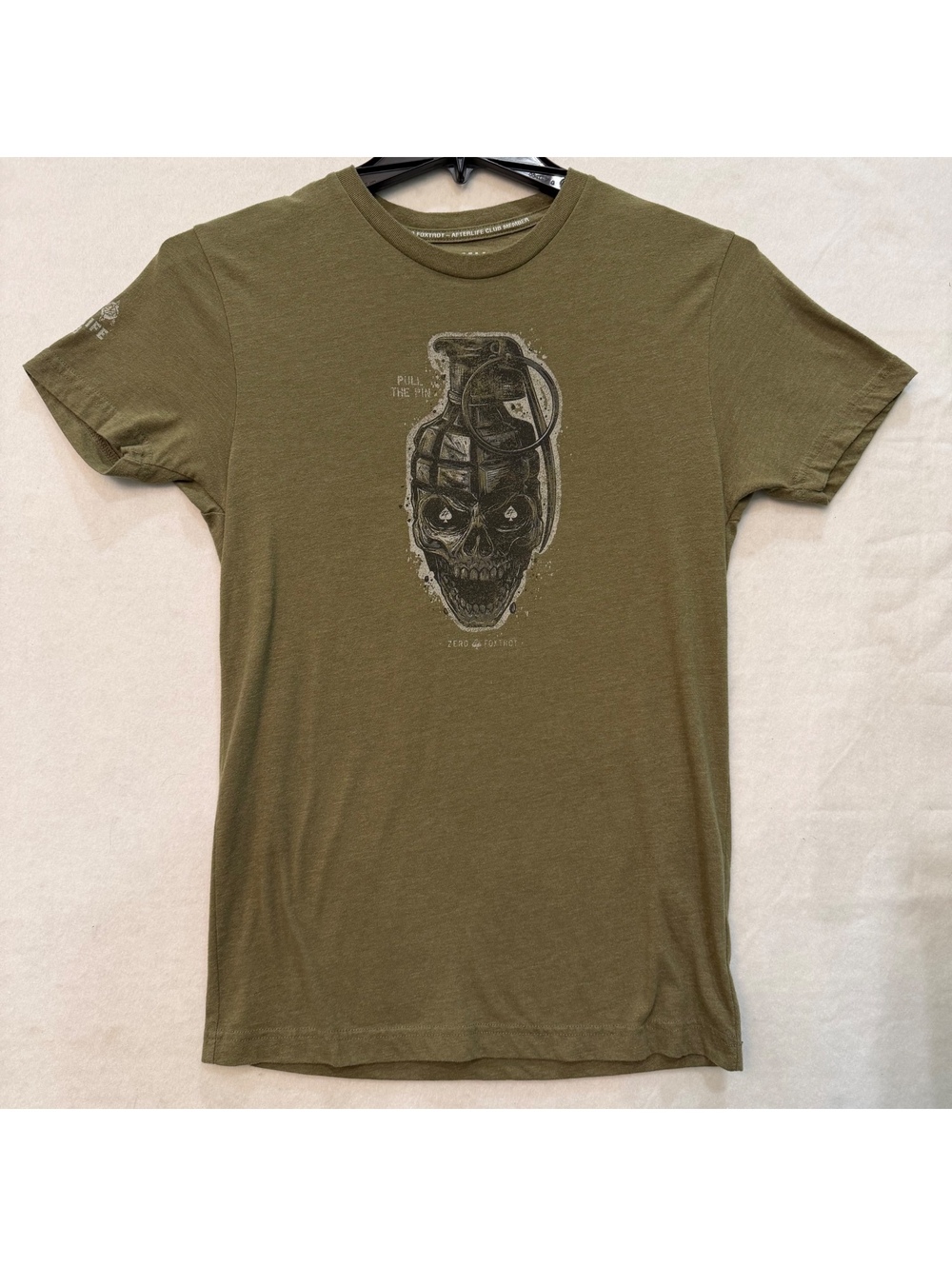 Zero Foxtrot Afterlife Club T-Shirt Size SMALL Green "Pull The Pin" Grenade Tee